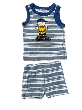 Hanna Andersson Organic Peanuts Charlie Brown Pajama Set 70 cm US 6-12M Boy EUC